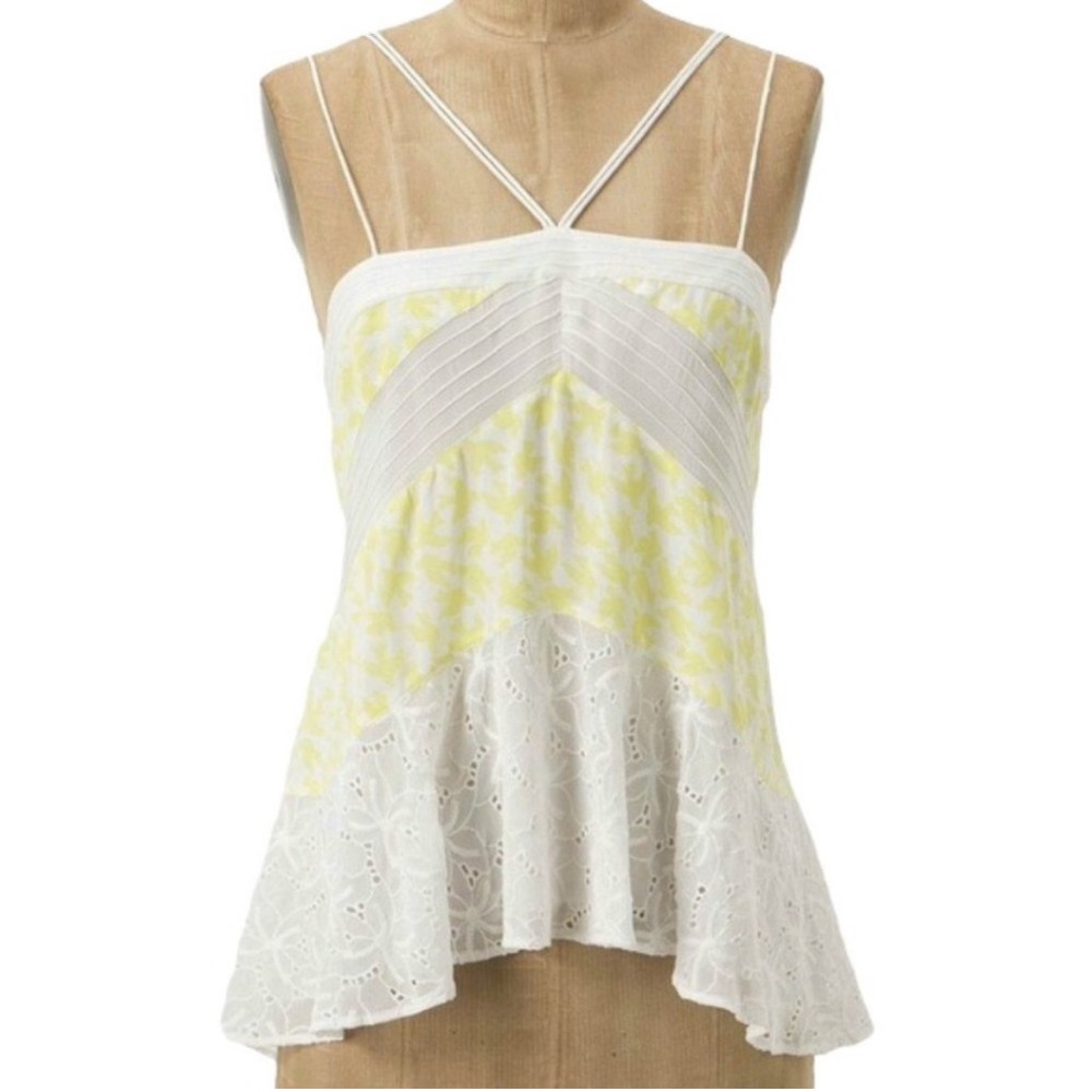 Anthropologie • Leifnotes Yellow Gulls Eyelet Trim Tank || Size 4